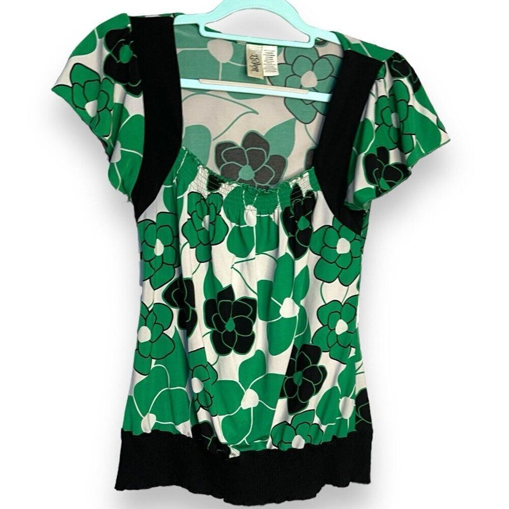 L8ter Square Neck Blouse Women's Medium Multicolored Neck Floral Y2k Smocked Top